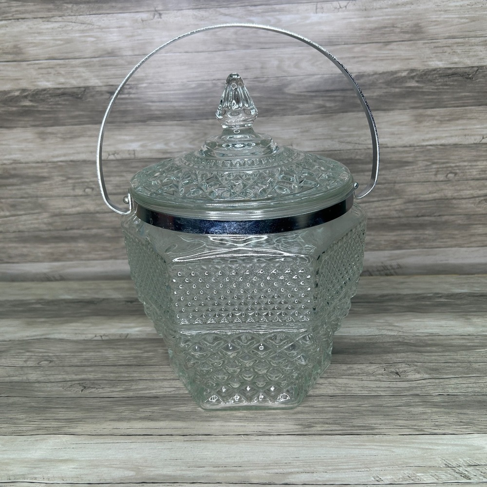 Vintage Wexford‎ Pattern Ice Bucket Chrome Trim Anchor Hocking